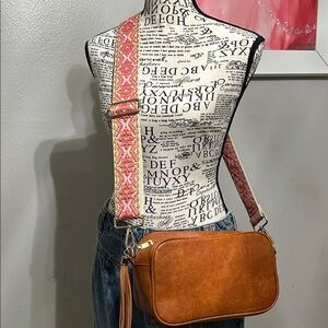 Brown Leather Crossbody Bag with Pink Strap